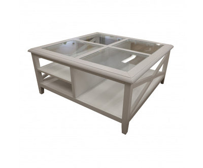 Daisy Coffee Table 100cm Glass Top Solid Acacia Wood Hampton Furniture - White