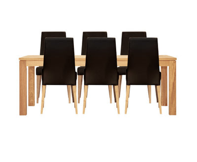 Rosemallow 7pc Dining Set 180cm Table 6 Black PU Chair Solid Messmate Timber