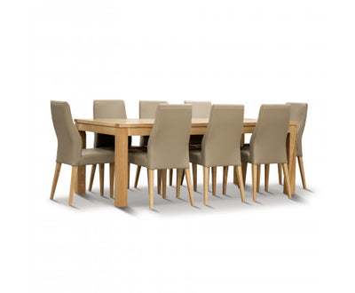 Rosemallow 9pc Dining Set 210cm Table 8 Silver PU Chair Solid Messmate Timber