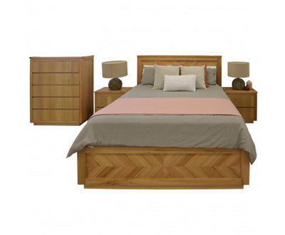 Rosemallow 4pc Queen Bed Frame Bedroom Suite Timber Bedside Tallboy Package Set
