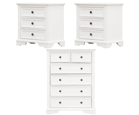 Celosia 2pc Bedside Tallboy 3pc Bedroom Set Nightstand Storage Cabinet - White