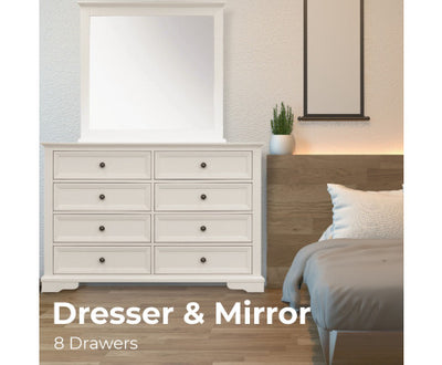 Celosia Dresser Mirror 8 Chest of Drawers Bedroom Timber Storage Cabinet - White