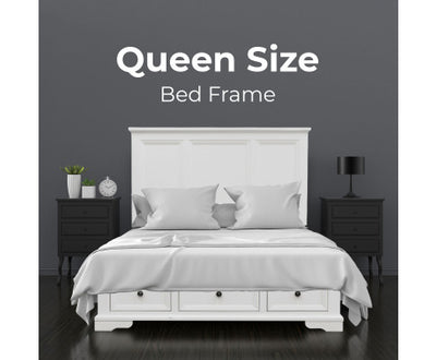 Celosia 4pc Queen Bed Frame Bedroom Suite Timber Bedside Tallboy Package - White