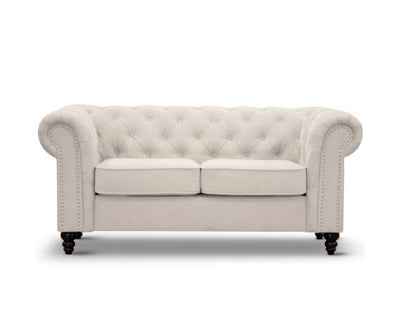 Mellowly 2 Seater Sofa Fabric Uplholstered Chesterfield Lounge Couch - Beige