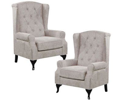 Mellowly Set of 2 Wing Back Chair Sofa Fabric Chesterfield Armchair - Beige