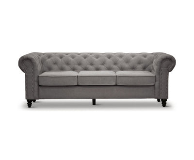 Mellowly 3 Seater Sofa Fabric Uplholstered Chesterfield Lounge Couch - Grey