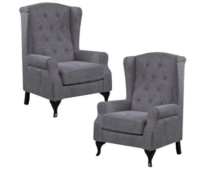 Mellowly Set of 2 Wing Back Chair Sofa Fabric Chesterfield Armchair - Grey