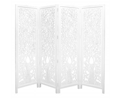 Life Dig 4 Panel Room Divider Screen Privacy Shoji Timber Wood Stand - White