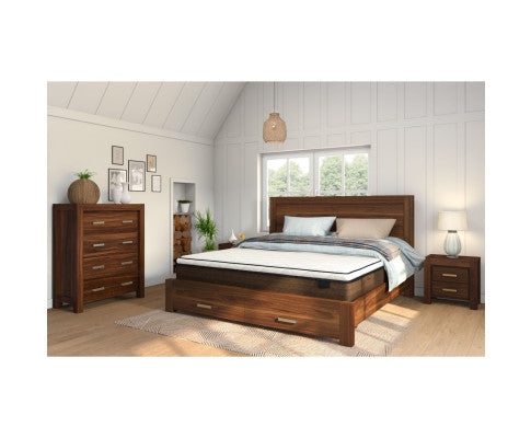 Comfortis 4pc Queen Bed Frame Suite Bedside Tallboy Furniture Package - Walnut