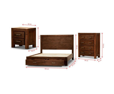 Comfortis 4pc King Bed Frame Suite Bedside Tallboy Furniture Package - Walnut
