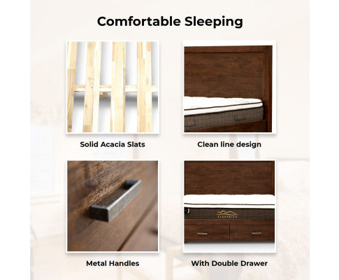 Comfortis 4pc King Bed Frame Suite Bedside Tallboy Furniture Package - Walnut