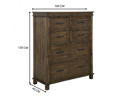 Lily Tallboy 6 Chest of Drawers Solid Pine Wood Bed Storage Cabinet -Rustic Grey