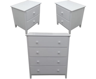 Wisteria Bedside Tallboy 3pc Bedroom Set Drawers Nightstand Storage Cabinet -WHT