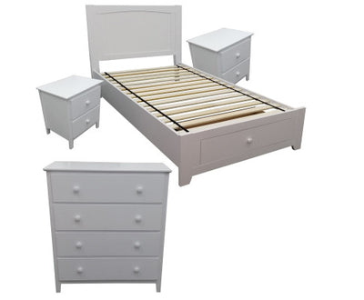 Wisteria 4pc King Single Bed Suite Bedside Tallboy Bedroom Furniture Package Set