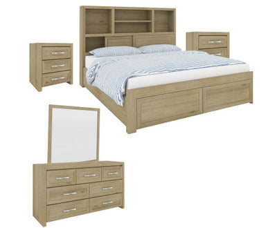 Gracelyn 5pc Set Queen Bed Suite Bedside Dresser Mirror Bedroom Furniture -Smoke