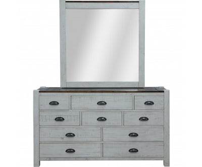 Erica Dresser Mirror Set 10 Chest of Drawers Acacia Timber Cabinet Brown White