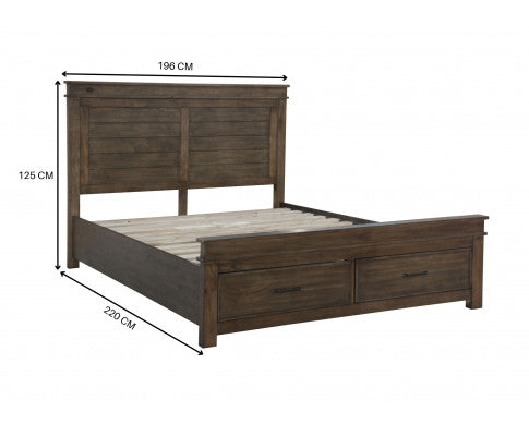 Lily 4pc King Bed Suite Bedside Tallboy Bedroom Furniture Package - Rustic Grey