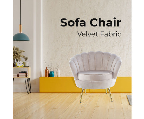 Bloomer Velvet Fabric Accent Sofa Love Chair Round Ottoman Set - Beige