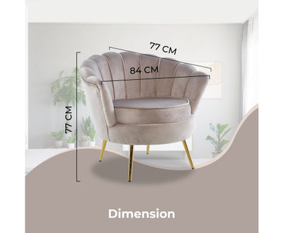 Bloomer Velvet Fabric Accent Sofa Love Chair Round Ottoman Set - Beige
