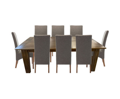 Aksa Fabric Upholstered Dining Chair Set of 4 Solid Pine Wood Furniture - Grey