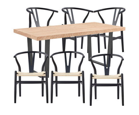 Petunia 7pc 180cm Dining Table Set 6 Wishbone Chair Elm Timber Wood Metal Leg