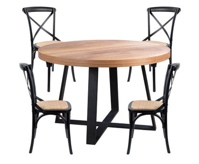 Petunia 5pc 120cm Round Dining Table Set 4 Cross Back Chair Elm Timber Wood