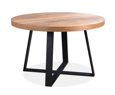 Petunia Round Dining Table 120cm Elm Timber Wood Black Metal Leg - Natural