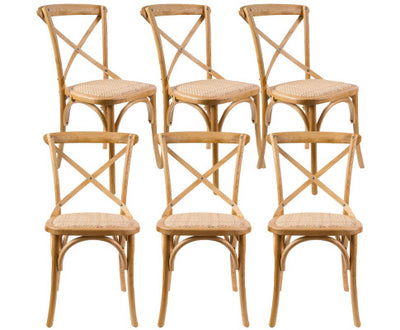 Aster Crossback Dining Chair Set of 6 Solid Birch Timber Wood Ratan Seat - Oak
