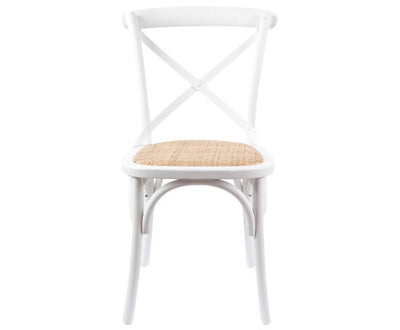 Aster Crossback Dining Chair Set of 8 Solid Birch Timber Wood Ratan Seat - White