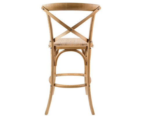 Aster 2pc Crossback Bar Stools Dining Chair Solid Birch Timber Rattan Seat - Oak