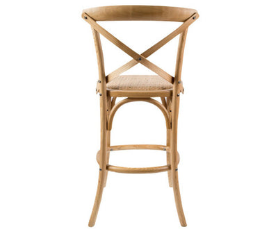 Aster 3pc Crossback Bar Stools Dining Chair Solid Birch Timber Rattan Seat - Oak
