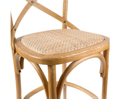 Aster 4pc Crossback Bar Stools Dining Chair Solid Birch Timber Rattan Seat - Oak
