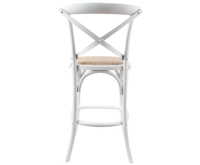 Aster 4pc Crossback Bar Stools Dining Chair Solid Birch Timber Rattan Seat White