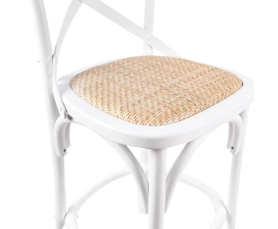 Aster 4pc Crossback Bar Stools Dining Chair Solid Birch Timber Rattan Seat White