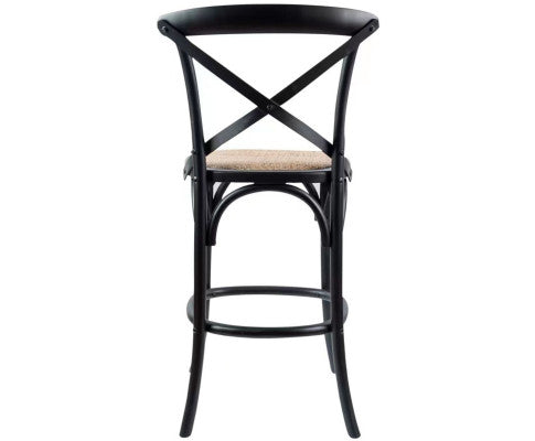 Aster 3pc Crossback Bar Stools Dining Chair Solid Birch Timber Rattan Seat Black
