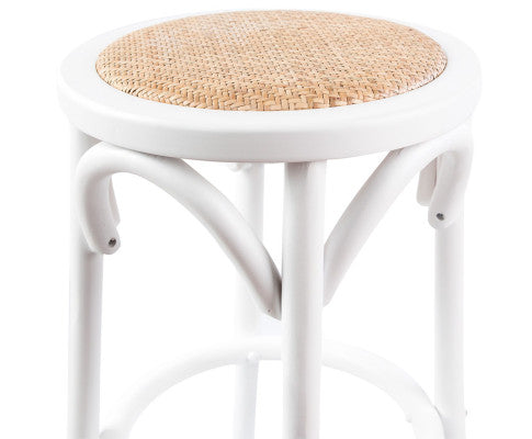 Aster 4pc Round Bar Stools Dining Stool Chair Solid Birch Wood Rattan Seat White