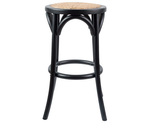 Aster 2pc Round Bar Stools Dining Stool Chair Solid Birch Wood Rattan Seat Black