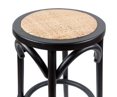 Aster 2pc Round Bar Stools Dining Stool Chair Solid Birch Wood Rattan Seat Black