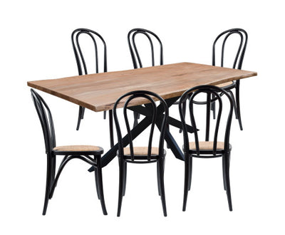 Lantana 7pc 210cm Dining Table 6 Black Arched Back Chair Set Live Edge Acacia