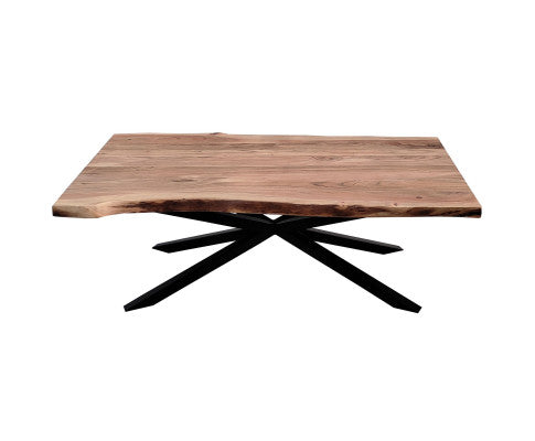 Lantana Coffee Table 130cm Live Edge Solid Acacia Timber Wood Metal Leg -Natural