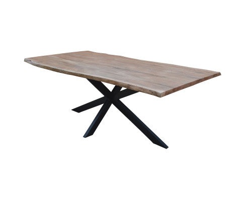 Lantana 7pc 180cm Dining Table 6 Black X-Back Chair Set Live Edge Acacia Wood
