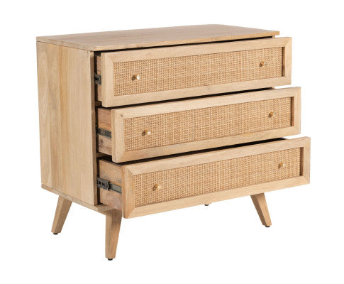 Olearia Storage Cabinet Buffet Chest of 3 Drawer Mango Wood Rattan Natural