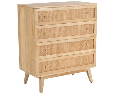 Olearia Storage Cabinet Buffet Chest of 4 Drawer Mango Wood Rattan Natural