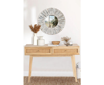 Olearia Console Table 110cm Solid Mango Timber Wood Rattan Furniture Natural