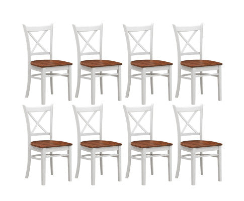 Lupin Dining Chair Set of 8 Crossback Solid Rubber Wood Furniture - White Oak