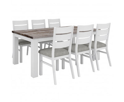 Plumeria 7pc Dining Set 190cm Table 6 Chair Solid Acacia Wood - White Brush