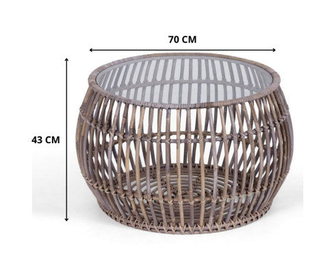 Sage 70cm Glass Topped Rattan Round Coffee Table - Natural