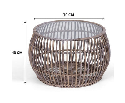 Sage 70cm Glass Topped Rattan Round Coffee Table - Natural