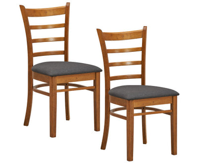 Linaria Dining Chair Set of 2 Crossback Solid Rubber Wood Fabric Seat - Walnut