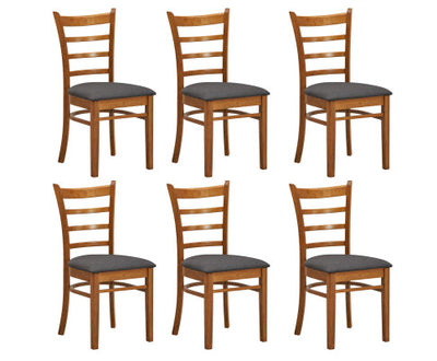 Linaria Dining Chair Set of 6 Crossback Solid Rubber Wood Fabric Seat - Walnut